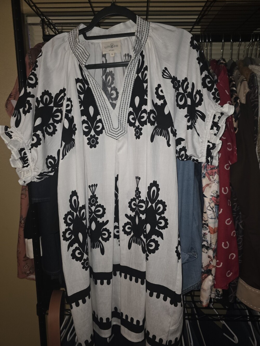 Umgee Black and White Embroidered Peasant Dress